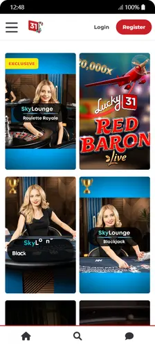 Formulaire d’ouverture de compte rapide Lucky31 sur smartphone : champs email et mot de passe